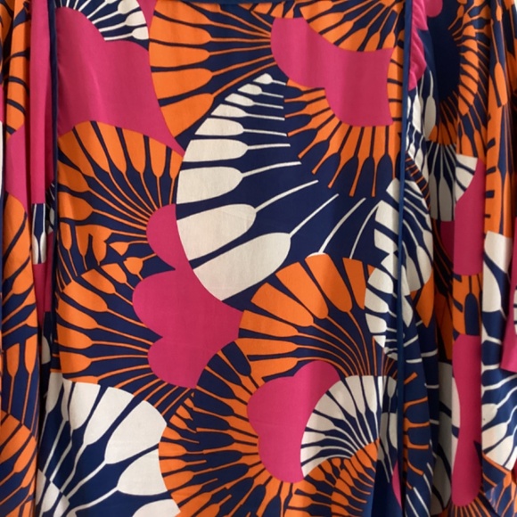 Trina Turk Dress 100% Silk Multicolor Kaftan Tunic Mini Dress Square Tie Neck - Picture 4 of 11